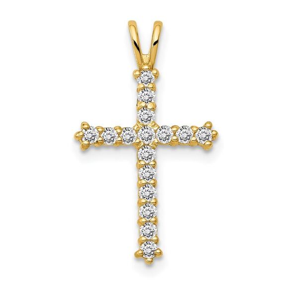 Kazi Luxury 14k Yellow Gold Polished CZ Cross Chain Slide
